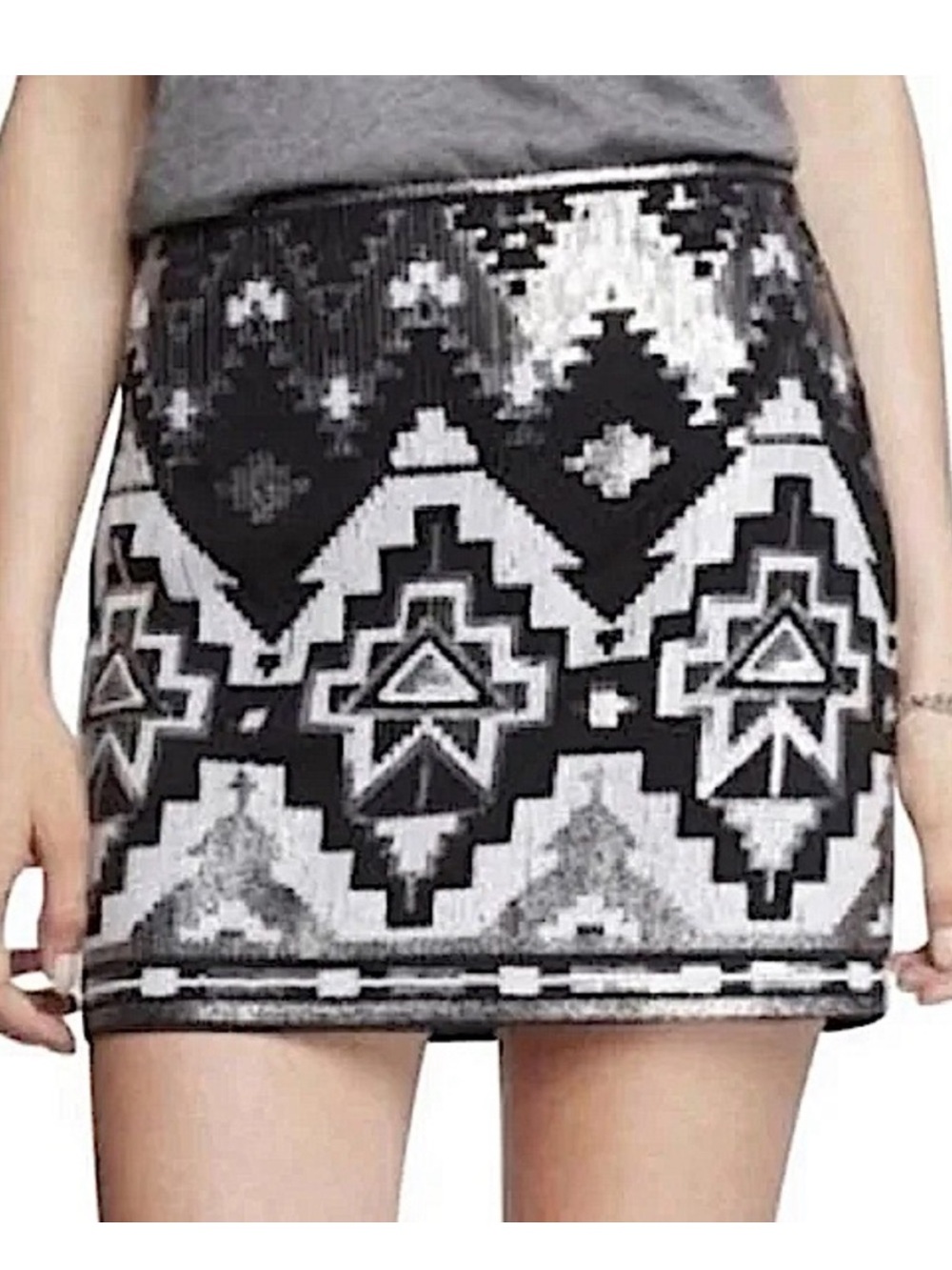 Express-Tribal print sequin miniskirt